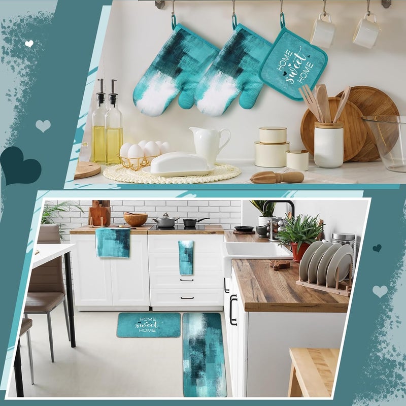 Fourluoo 10 Pcs Teal Turquoise Oven Mitts and Pot Holders Kitchen Decor and Accessories Set Turquoise Kitchen Towels Modern Boho Oven Gloves for Home Decorations Cooking Baking Housewarming Gifts - Image 5